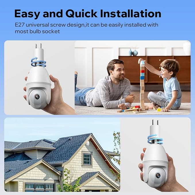 Camcamp 5GHz Light Bulb Security Camera Outdoor Waterproof,Light Socket Security Camera Outdoor, Wireless Bulb Camera,Full Color Night Vision, TwoWay Dialogue,Motion Tracking