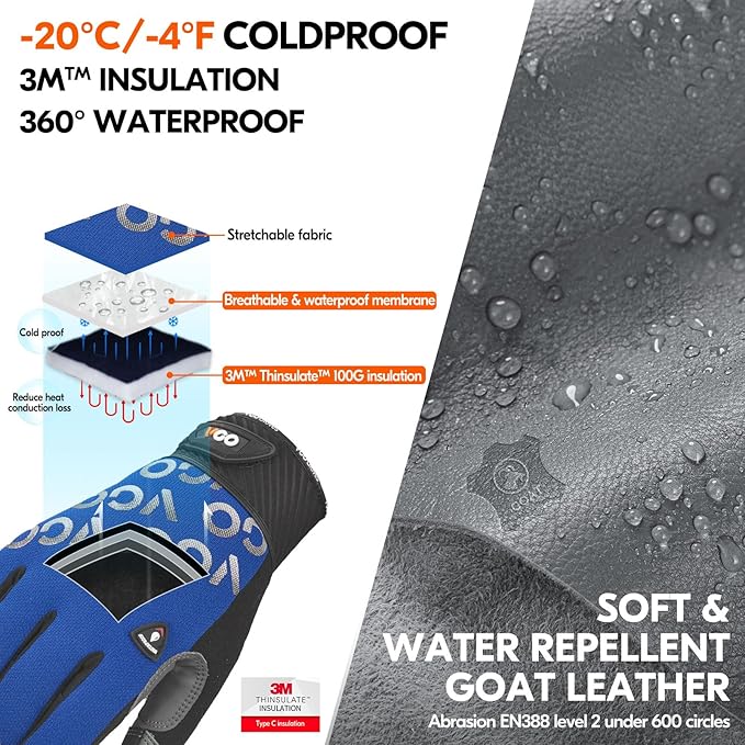 Vgo... 1 Pair Cold Weather Work Gloves Men, Goat Leather Gardening Gloves,Light Duty Mechanic Gloves(Blue,Size XL,GA9604F)