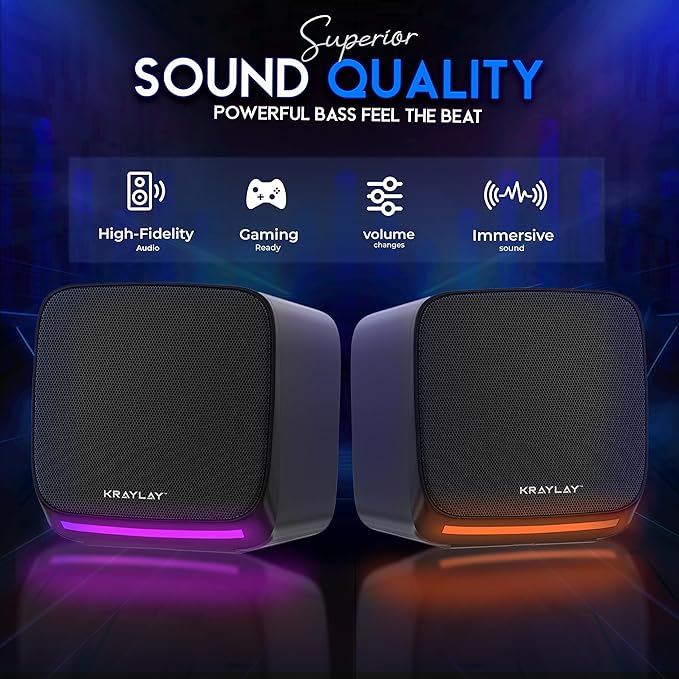 Computer Speakers - TV Speakers with 2.0 USB Aux Powered - Monitor Speakers with RGB LED Light - Mini Multimedia Stereo Speaker for Laptop, Tablet and Cellphone