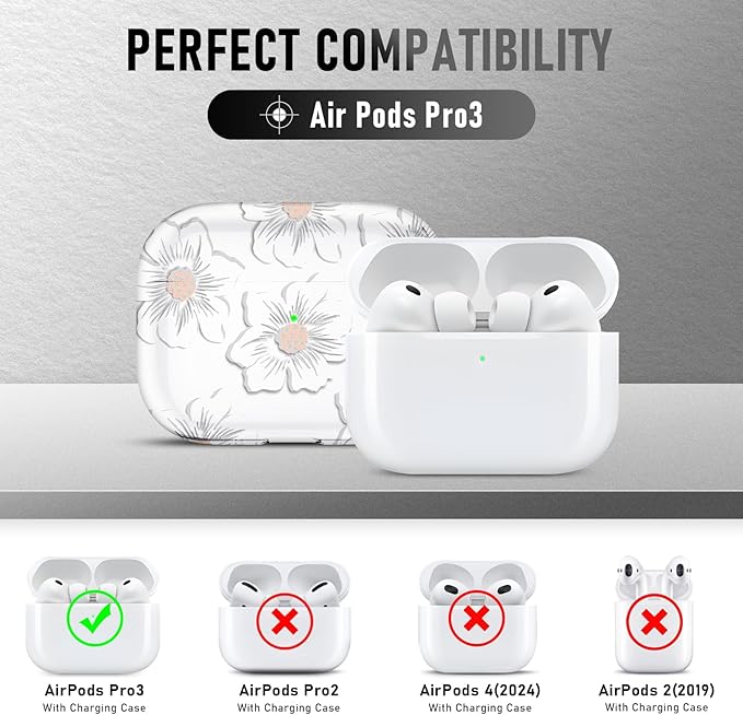 for AirPods Pro 3 Case (2025) with Cleaner Kit, Cute Soft Silicone Cover Compatible AirPods Pro 3rd Genera case with Keychain for Women Men with Keychain for Airpod Pro case(2025)White Trumpet Flower