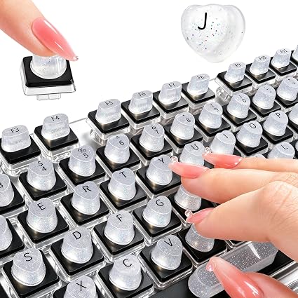 Raised Keyboard Stickers for Long Nails,Bling Heart Keyboard Bubbles