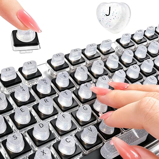 Raised Keyboard Stickers for Long Nails,Bling Heart Keyboard Bubbles