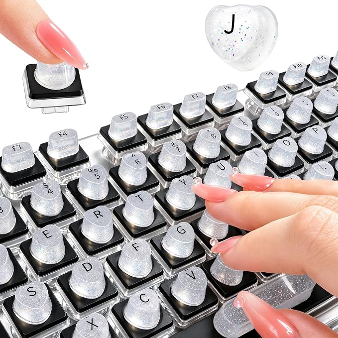 Raised Keyboard Stickers for Long Nails,Bling Heart Keyboard Bubbles