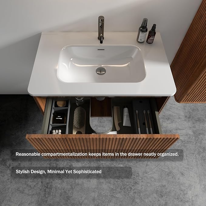 Bathroom Vanity with Sink,Large Storage Wall Mounted Floating Bathroom Vanity with Overflow for Modern Bathroom, One-Piece Sink Basin Minimalist Bathroom Sink Cabinet