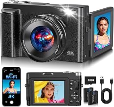 2026 Upgraded 4K Digital Camera 64MP WiFi 180° Flip Screen Autofocus, Black