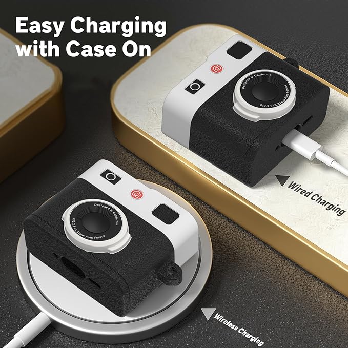 Valkit Compatible Airpods 4 Case with Cleaner Kit, Cute 3D Camera Design Air pod 4 Cover with Keychain Shockproof Protective Soft Silicone Case for Airpods 4 Gen for Men Women(Black)