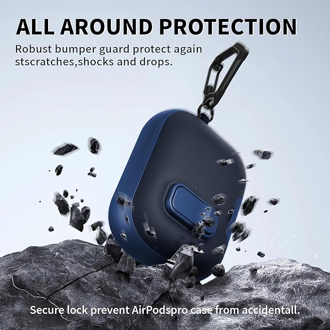 for AirPods Pro 3 Case with Lock,TPU Leather Texture Durability Anti-Lost & Shockproof Protective Cover Accessories with Cleaning Kit in Keychain for Apple AirPod Pro 3 Generation 2025(Midnight Blue)