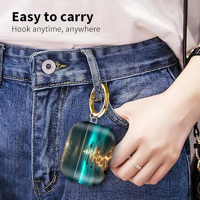 Compatible with Airpod pro 2nd/1st Generation Case Cover with Gold Round Keychain Cute Pattern Hard & Anti Slip Cover for Men Women & Girls（Glowing Road）
