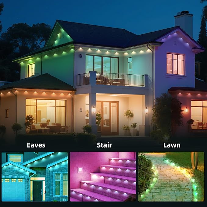 100FT Permanent Outdoor Lights for House,RGB LED Eaves Lights with IP67 Waterprooff, Smart App Remote Control, Music Sync, for Christmas,Daily & Holiday Party Decor
