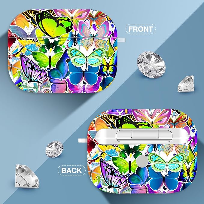 Maxjoy Compatible with AirPods Pro Case Cover, Cute Flowers Soft Protective for AirPod Pro 2019 Charging Case,Purple Green Butterfly Lanyard