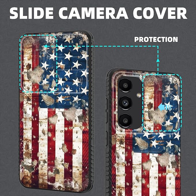 for Galaxy S25 Plus Case Built in Slide Camera Lens Cover,Heavy Duty Shockproof Protection Dual Layer Case for Samsung Galaxy S25 Plus 6.7" 2025,Rustic American Flag