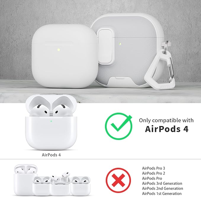 for AirPods 4 Case with Lock,TPU Leather Texture Protective Durability Anti-Lost & Shockproof Protective Cover Accessories with Cleaning Kit in Keychain for Apple AirPods 4 Generation (White/Grey)