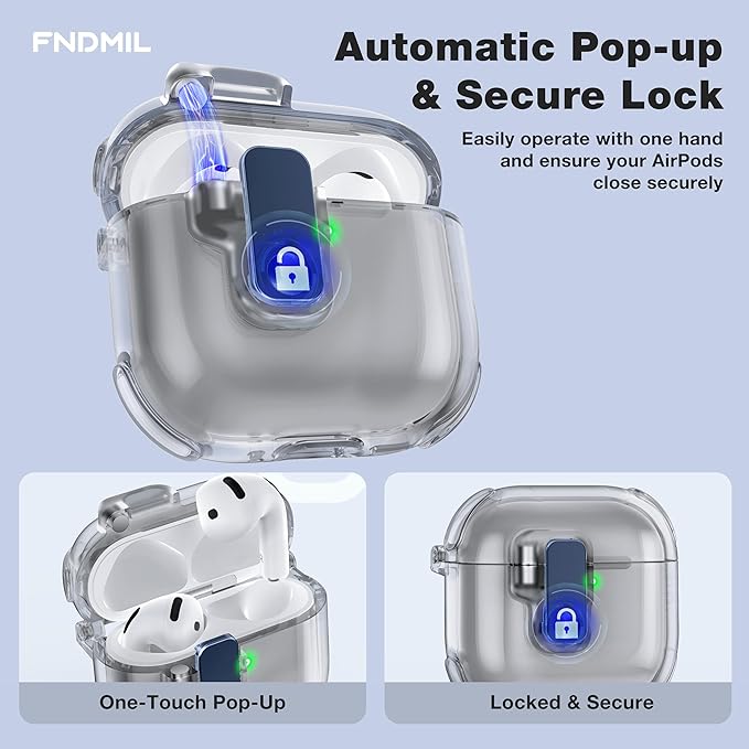 Clear Case for AirPods 4 Case Cover with [Lock Safety & Pop Up][Military Shockproof] Anti-Yellow Transparent Soft TPU Wireless Charging for AirPods 4th Generation Case with Keychain,Clear Black