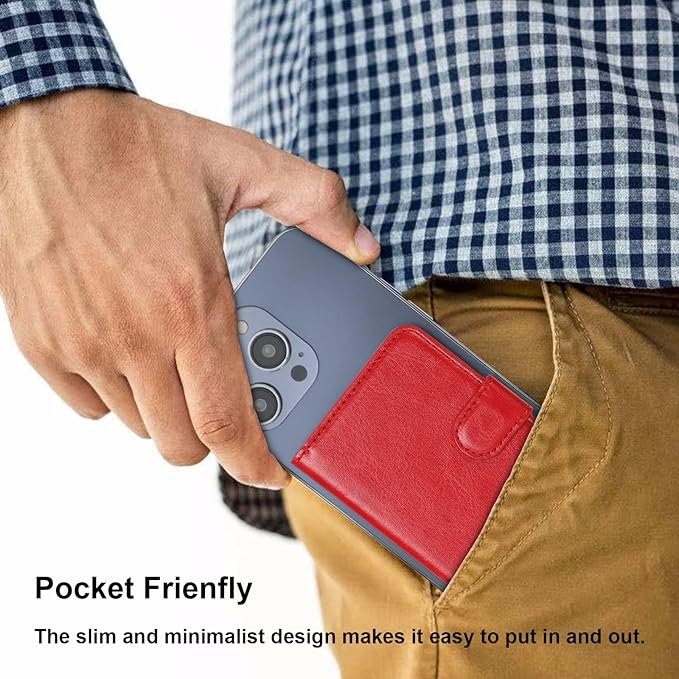 Bocasal for MagSafe Wallet Magnetic Card Holder, RFID Blocking Leather Card Slots for iPhone 17/16/15/14/13/12 Pro/Max/Plus/Air, Adjustable Kickstand Flip Mag Safe Wallet (Red)