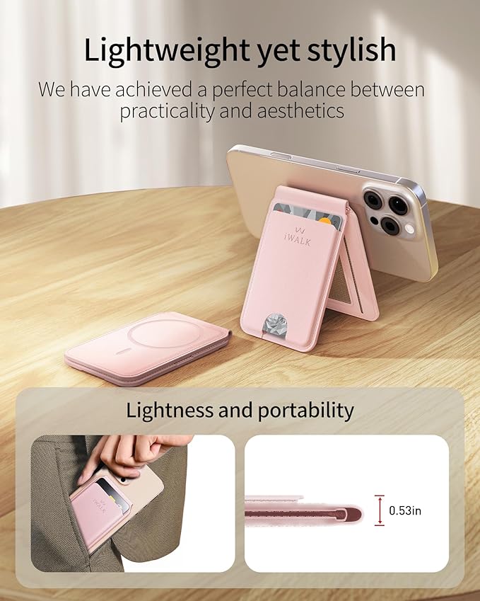 iWALK Stronger Magnetic Wallet, Upgraded for MagSafe Wallet, RFID Blocking, 5 Card Holder with Adjustable Stand, Slim Leather Phone Wallets for iPhone 17/16/15/14/13/12 Series, iPhone Wallets