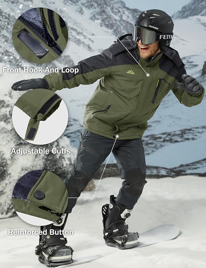 MAGCOMSEN Men's Winter Coats Water Resistant Ski Snow Jacket Warm Fleece Jacket Parka Raincoats With Hood Multi-Pockets