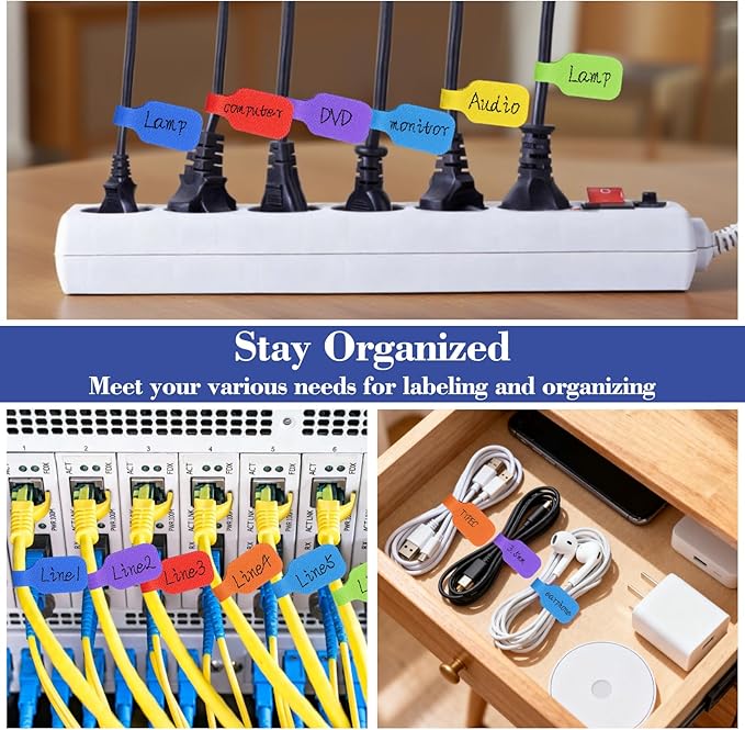 MAQIHAN 25PCS Reusable Cable Labels - Writable Cord Labels for Electronics, 8 Colors Cable Tags for Wire Management, Waterproof Multi-Purpose Cord Tags for Identification, 1.7 x 0.78 Inch