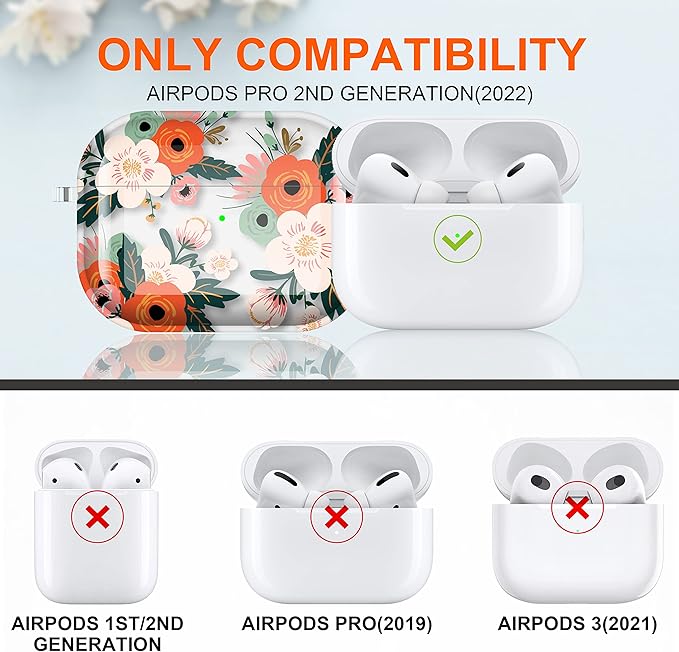 Maxjoy for AirPods Pro 2nd Generation Case, Clear AirPods Pro 2 Case for Women Men Cute Protective Soft AirPod Pro 2 Cover with Keychain Strap for AirPod Pro 2nd Gen Cover 2023/2022, Flower
