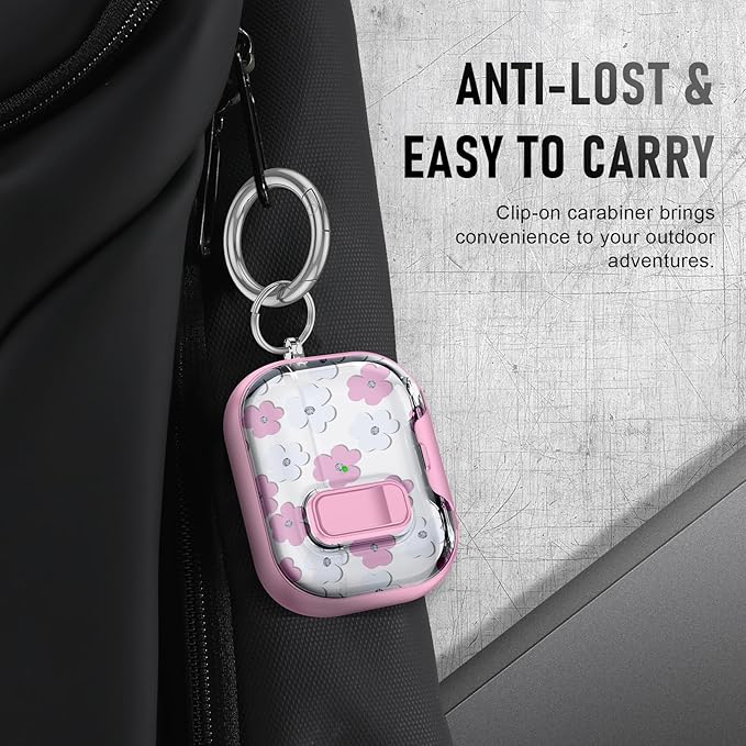 Compatible Airpods Pro 3 Case (2025) with Phone Stand & Cleaner Kit,Cute Flower Print Soft Silicone Lock Clip Apple AirPods Pro 3rd Generation Case, Airpod Pro 3 Cover with Keychain for Women/Girls