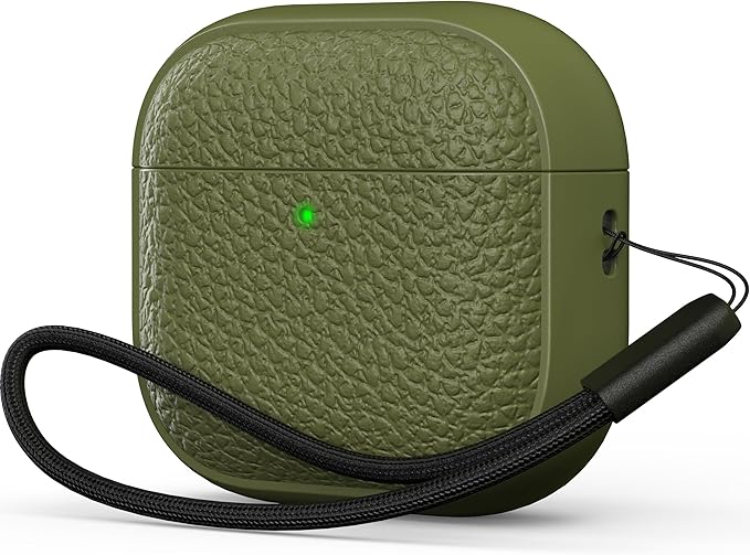 R-fun for Airpods 4 Case, Soft TPU (Leather-Like Design) Drop Protection Cover for Men and Women with Lanyard and Cleaner Kit, Compatible with Apple Latest Airpods 4th Gen(USB-C)(2024)-Army Green