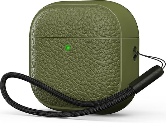 R-fun for Airpods 4 Case, Soft TPU (Leather-Like Design) Drop Protection Cover for Men and Women with Lanyard and Cleaner Kit, Compatible with Apple Latest Airpods 4th Gen(USB-C)(2024)-Army Green