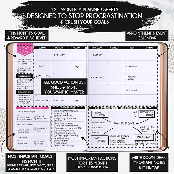 Deluxe 2026 Planner Weekly and Monthly | Law of Attraction Planner with Productivity App | 12-Month for Productivity, Gratitude & Goal Setting | Includes Foldable Vision Board, Gift Box & Stickers