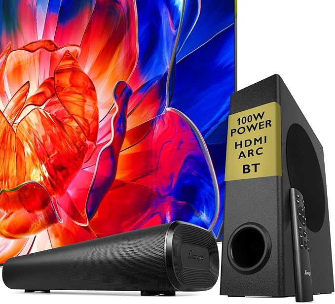 LEMEGA Edge X Boost 2.1 Soundbar with Subwoofer - 100W Total Power, HDMI ARC, Optical, AUX, USB, Bluetooth Streaming, Long‑Throw Subwoofer, Wall‑Mountable Home Cinema for TV