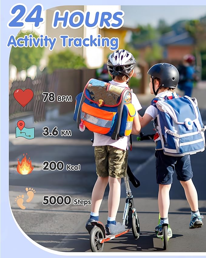 Kids Smart Watch, Kids Watch No Phone Needed Heart Rate & Sleep Tracker, Stress & SpO2 Monitor, 1.8" Fitness Tracker Step Counter, Alarm Clock, Games, Swimming Watch for Boys Girls Teens Aged 5+