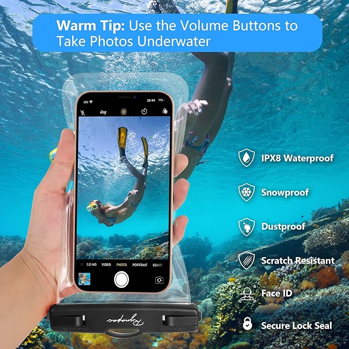 Waterproof Phone Pouch Bag - 7.5in Waterproof Phone Case for Beach Travel, IPX8 Cellphone Dry Bag with Lanyard for iPhone 16 15 14 Pro Max Galaxy S25+ S24+ Pixel 10 Pro, Cruise Essentials 2025