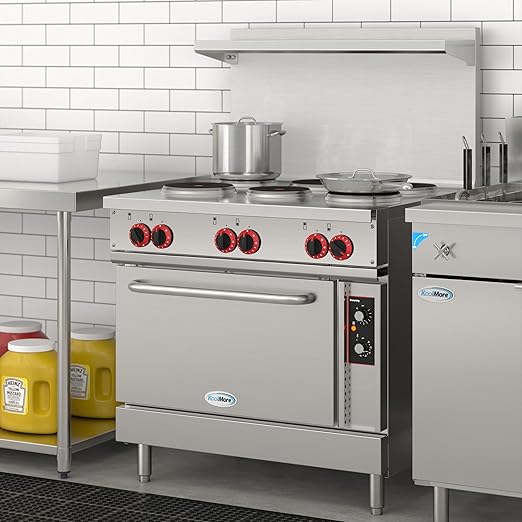 KoolMore 36 in. Commercial Electric Range with 6 Burners and 1 Standard Electric Oven in Stainless Steel - 208V 3-Phase, CSA Listed (KM-CR36-E)
