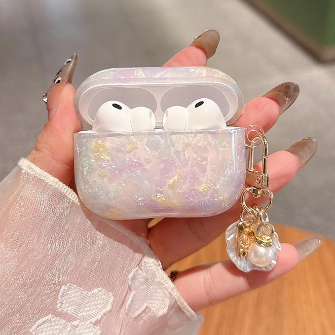 for AirPod Pro 3 Case 2025 Cute Shell Pearl Ocean Design for Women Girls TPU Protective Cover with Keychain Compatible for AirPods Pro 3rd Generation (Colored Shell)