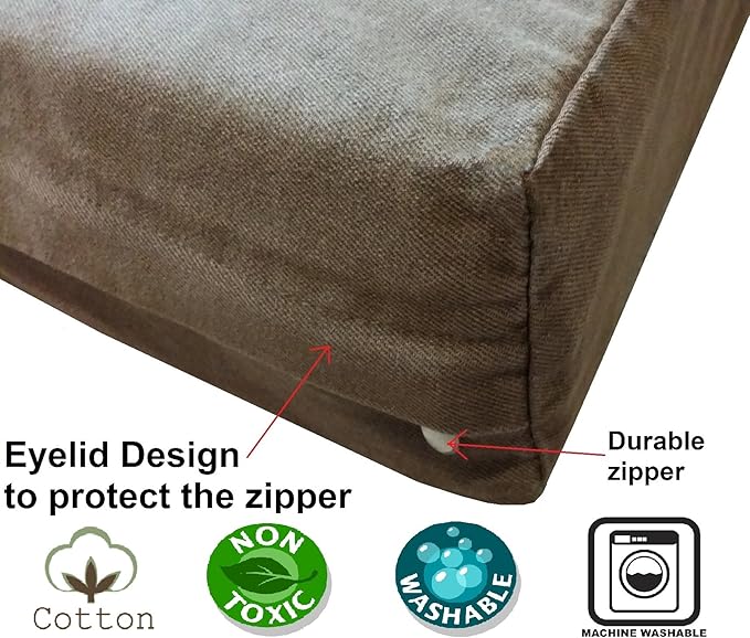 Dogbed4less Orthopedic Memory Foam Dog Bed for Medium Dogs with Washable Denim Cover, Waterproof Liner and Extra Pet Bed Case, 37X27X4 Inch, Brown