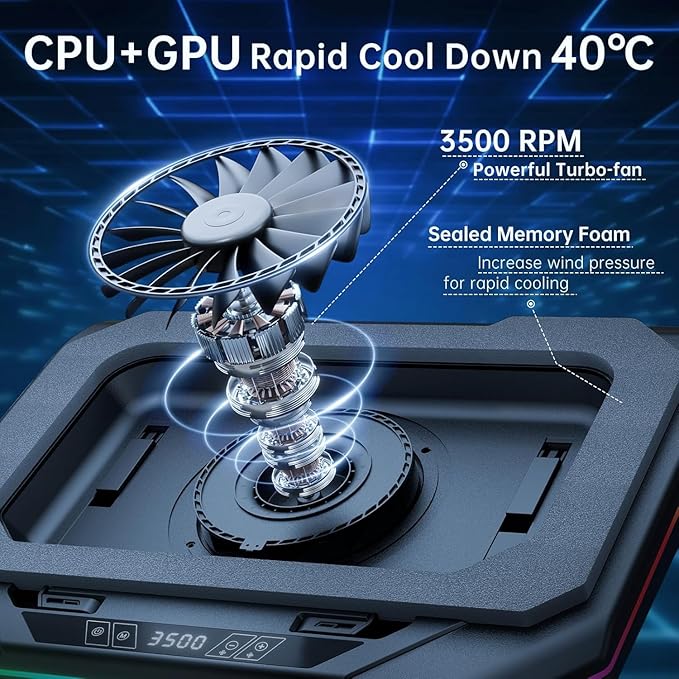 Cooling Pad for Dell Alienware m17 m16 m15 x17 x16 x15 x14 Area-51m 14-17 inch Gaming Laptop,Cooler it is Undoubtedly The King of Heat Dissipation with Powerful Turbo Fan,6 RGB Light Mode,Touch Start