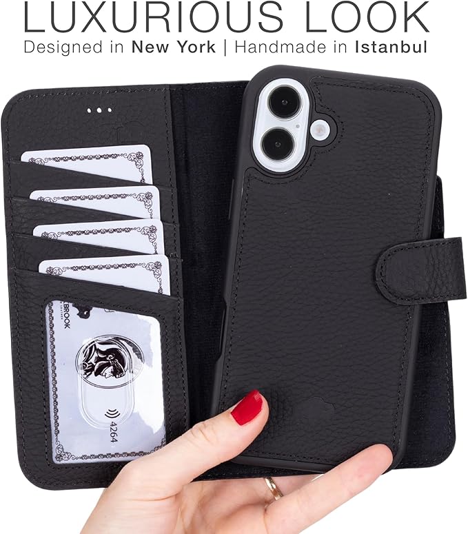 BLACKBROOK Case for iPhone 16 Plus Wallet Case for Men and Women, Carter Full Grain Leather 2-in-1 Set for MagSafe Charging, Cash, ID and 4 Card Slots with RFID, Compatible with iPhone 16 Plus