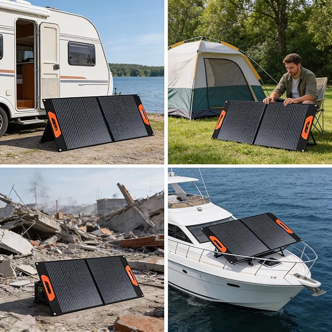 200W Portable Solar Panel, Monocrystalline ETFE Solar Charger with 23.5% High Conversion Efficiency, Foldable Solar Panel with MC4 Output for Portable Power Station, Camping, RV, Outdoor Emergency