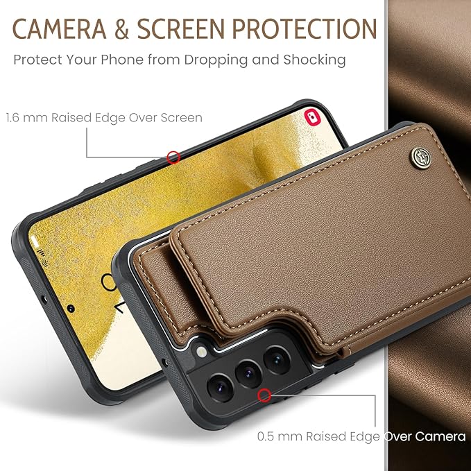 Bemal for Samsung Galaxy S22 Plus Wallet Case with Card Holder, RFID Blocking, Shockproof Leather Kickstand for Men and Women, Durable Protective Phone Cover for 6.6", Brown
