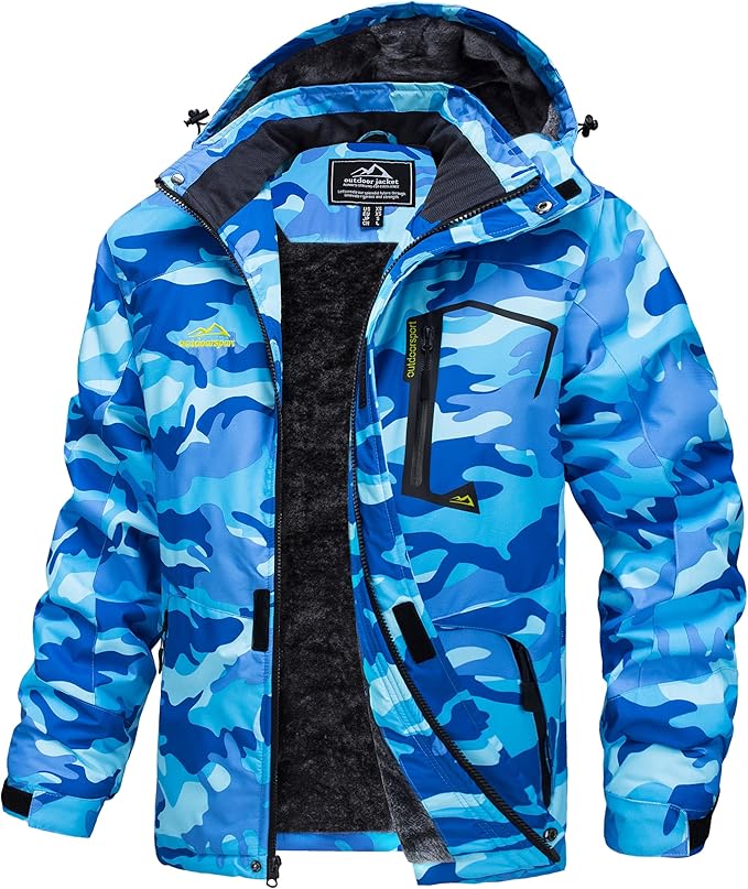 MAGCOMSEN Men's Winter Coats Water Resistant Ski Snow Jacket Warm Fleece Jacket Parka Raincoats With Hood Multi-Pockets