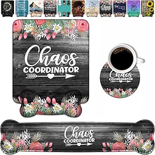 Keyboard Wrist Rest & Mouse Pad Wrist Support Set, Chaos Coordinator Quotes Colored Floral Wreath Print Design Non-Slip Rubber PU Base for Home Office Working Studying Easy Typing & Pain Relief - Image 1