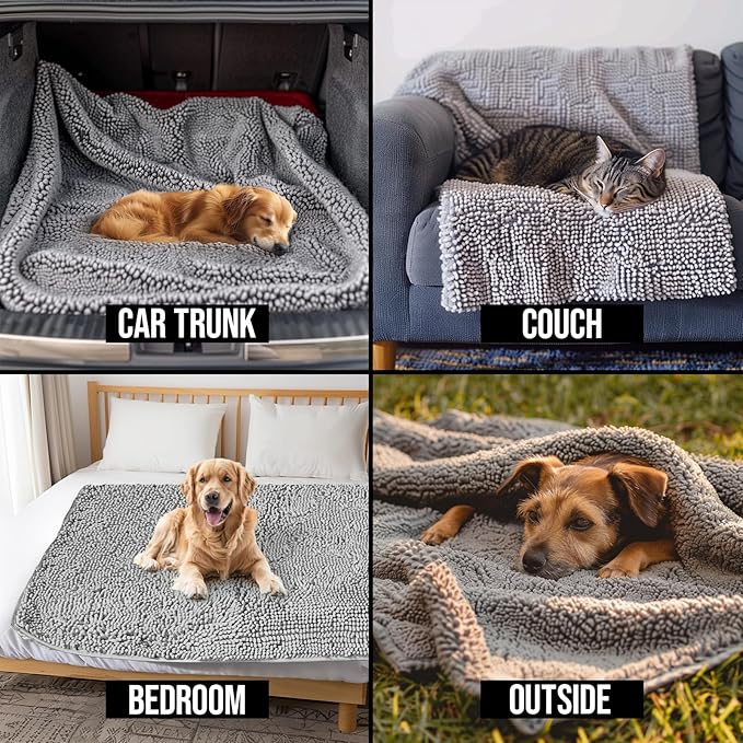 Muddy Mat® Dog Blanket - Chenille Water Absorption Blanket for Bed & Couch Cover for Dogs Washable, Anti-Slip Soft and Durable Furniture Protector for Dogs - Grey 40"x50"