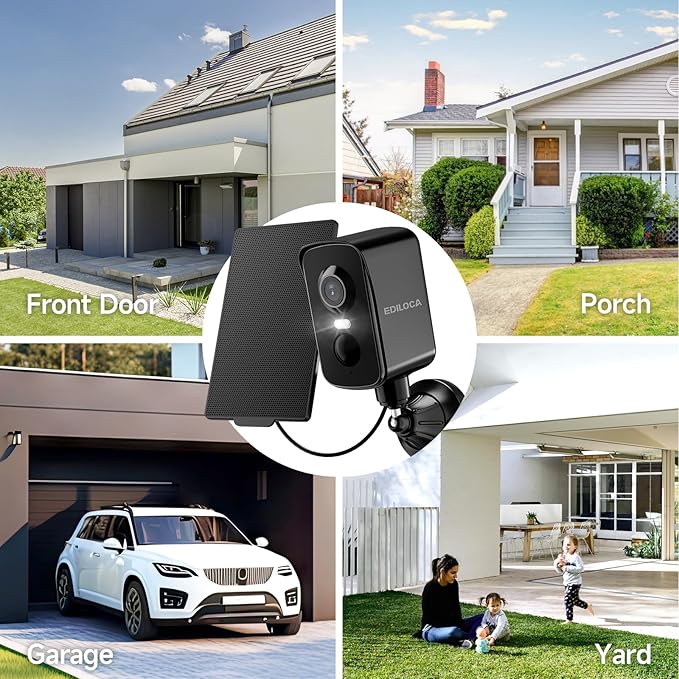 Security Camera Wireless Outdoor, 2K Pan Rotating 300° Solar Panel Battery Powered WiFi Camera with PIR Human Detection, Color Night Vision, 2-Way Audio, Alarm, Cloud/64GB Memory Card Storage