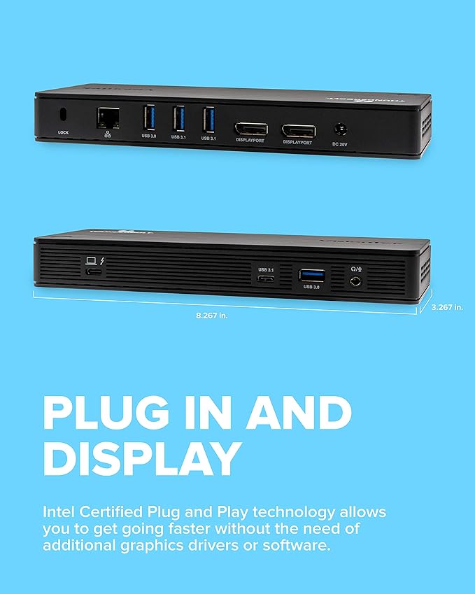 VisionTek VT4800 Thunderbolt 3/ USB-C Docking Station - 60W of Power, 2X DisplayPort, 4X USB-A, 1x USB-C, Audio, Ethernet for Windows/MacOS