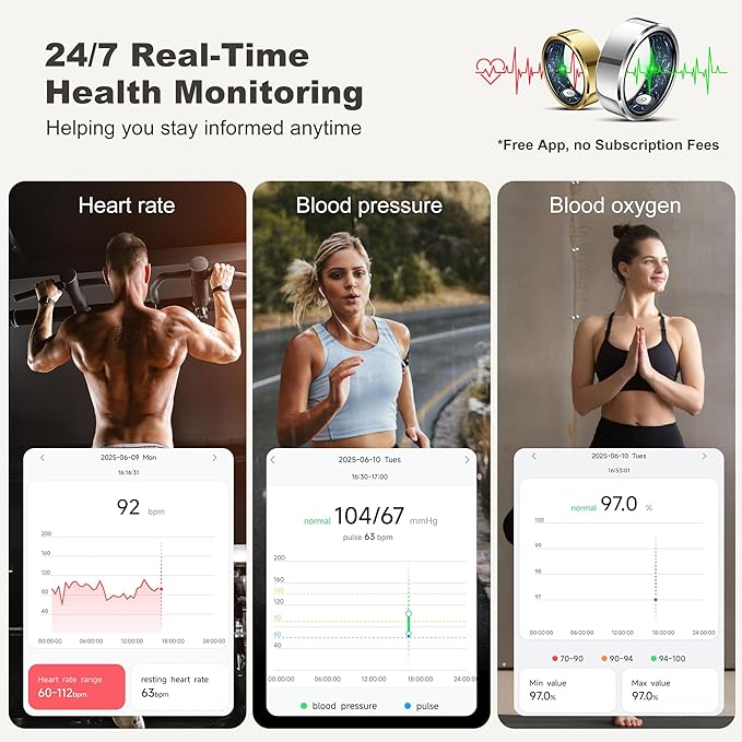 Smart Ring for Women Men, Fashion Minimalist Fitness Ring & Sleep Tracker Ring with Heart Rate, Blood Pressure,5ATM Waterproof Health Ring,Gifts for Women Men Gift,No Subscription (Silver,9)