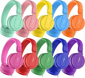 AILIHEN Classroom Headphones Kids Bulk 10-Pack with Mic, 93dB Safe Volume