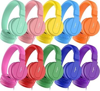 AILIHEN Classroom Headphones Kids Bulk 10-Pack with Mic, 93dB Safe Volume