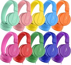 AILIHEN Classroom Headphones Kids Bulk 10-Pack with Mic, 93dB Safe Volume - Image 1