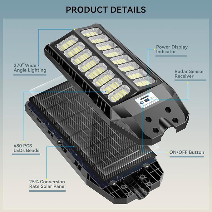 8000W Solar Lights Outdoor, Solar Street Lights Outdoor Waterproof with Motion Sensor and Remote Control, 6500K Dusk to Dawn Security Flood Light for Outside, Yard, Parking Lot, Garden, 2 Pack