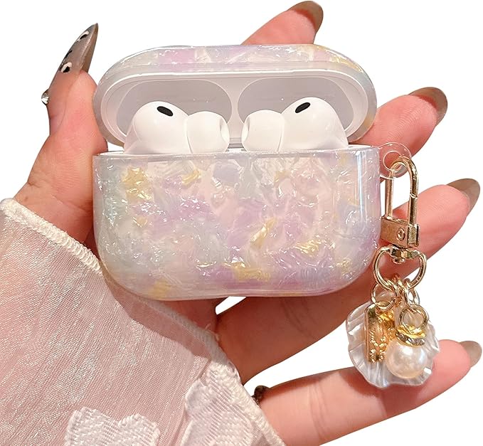 for AirPod Pro 3 Case 2025 Cute Shell Pearl Ocean Design for Women Girls TPU Protective Cover with Keychain Compatible for AirPods Pro 3rd Generation (Colored Shell)