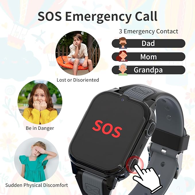 4G Kids Smart Watch Boys with GPS Tracker Video & Voice Calling Text, GPS Watch for Kids Age 5-12, SOS Chat Camera Pedometer Alarm Calculator Games Boys Gifts(Black)