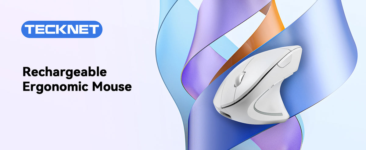 TECKNET Wireless Ergonomic Mouse, Vertical Computer Mouse for Wrist Comfort, Rechargeable Optical Mouse with Adjustable DPI（4800）, Silent Click, 6 Buttons, USB Receiver for Laptop, Desktop, PC, Mac