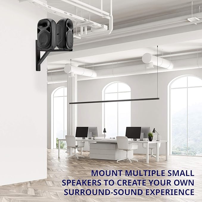 LyxPro Wall Mount Speaker Bracket for Professional Audio PA Speaker Holder Set of 2 Pair Heavy Duty Metal Supports 90 Lbs. Weight Capacity Interchangeable Posts Black - LYXWSB15B